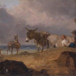 Donkeys and Figures on a Beach